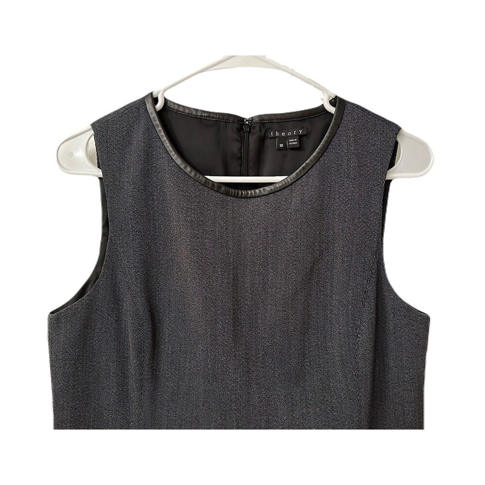 Theory Womens Size 10 Grey Wool Blend Sleeveless Pocket Dress Lambskin Trim EUC - Picture 2 of 7